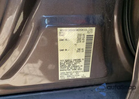 2015 Nissan Altima 2.5 z USA, uszkodzony, nr VIN 1N4AL3AP5FC258374